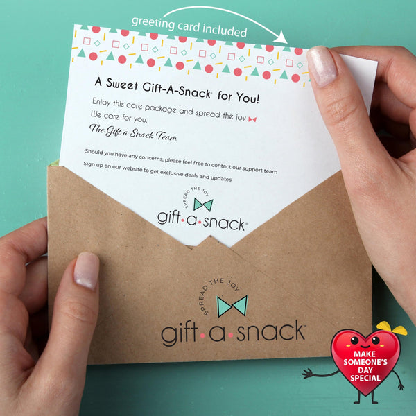 Gift A Snack - Valentines Day Snack Box Variety Pack Care Package + Greeting Card (40 Count) Galentines Birthday Sweet Treats Gift Basket, Candies Chips Crackers Bars Corporate Gifts