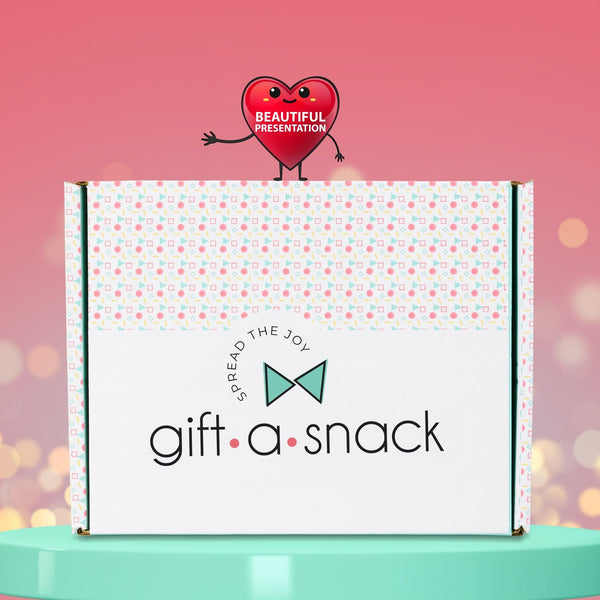 Gift A Snack - Valentines Day Snack Box Variety Pack Care Package + Greeting Card (40 Count) Galentines Birthday Sweet Treats Gift Basket, Candies Chips Crackers Bars Corporate Gifts