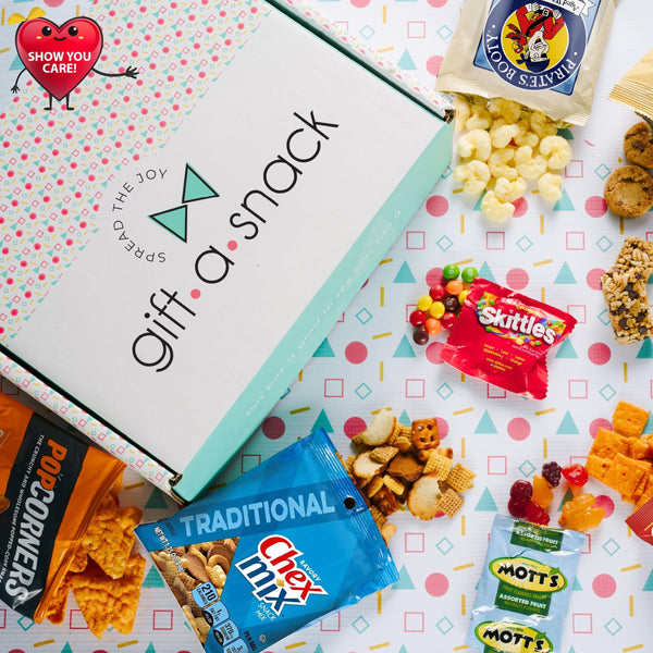 Gift A Snack - Valentines Day Snack Box Variety Pack Care Package + Greeting Card (40 Count) Galentines Birthday Sweet Treats Gift Basket, Candies Chips Crackers Bars Corporate Gifts