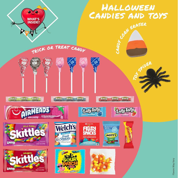 Gift A Snack - Halloween Candies Snack Box Variety Pack Care Package + Greeting Card (45 Count) Trick or Treat Gift Basket, Corn Candy & Scary Spiders, Sweet Assortment Crave Food - Adults Teens Kids